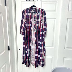 NWT Torrid Blue Red Plaid Layering Maxi Kimono Size 0 Size 12 Large